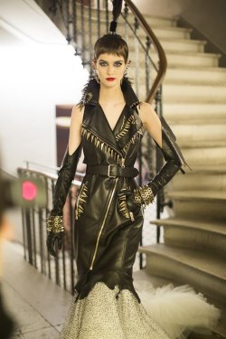 designerleather:Jean Paul Gaultier Spring 2014 Couture - lovely leather dress and gloves 