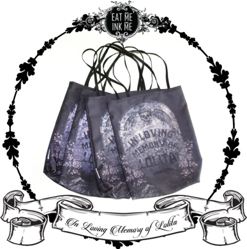 Is lolita dead yet? Purple colorway totes are still available!Comfy, roomy and very tongue in cheek!