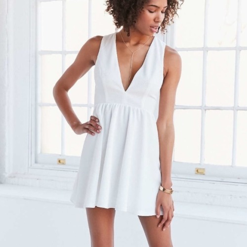 I just added this listing on Poshmark: White V-neck Flare Mini Dress. https://poshmark.com/listing/5