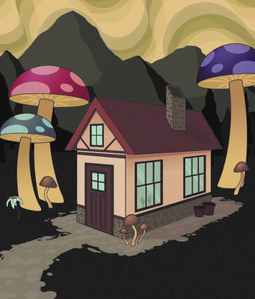 Mushroom Cottage with a GhostTime: 8hrProgram: Adobe Illustrator