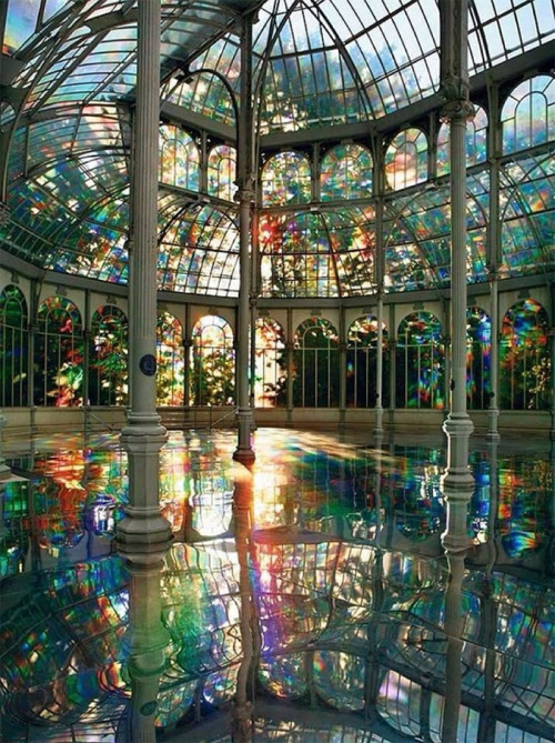 sixpenceee:  Kimsooja’s Room of Rainbows in Crystal Palace Buen Retiro Park, Madrid Spain. Created i