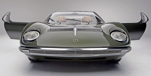 carsthatnevermadeit:  carsthatnevermadeit:  Bertone Miura Roadster 1968 based on the Lamborghini Miura but with a removable roof panel the Bertone Roadster was the only factory-made convertible Miura. Some standard Miuraâ€™s have subsequently been convert