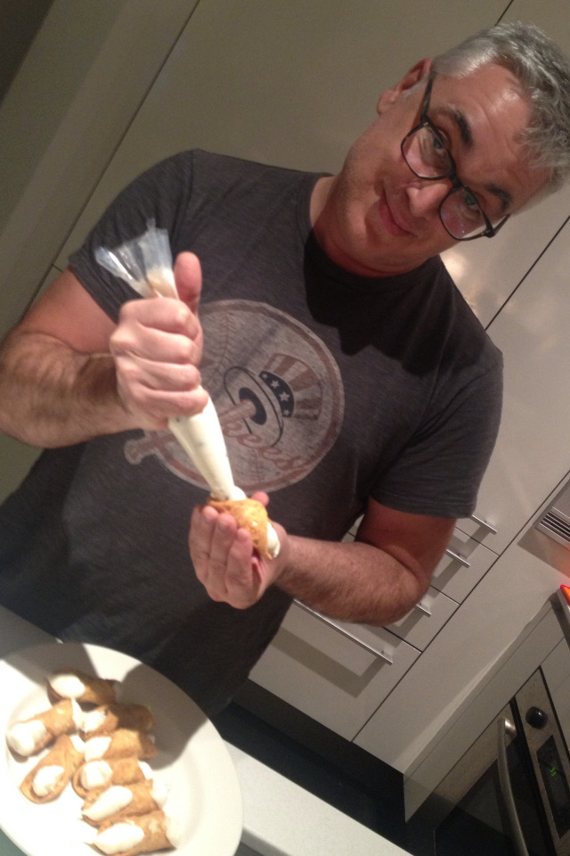 I gave Frank his early Christmas present tonight…make your own cannoli kit from Kathy Wakile’s (of RHONJ fame) QVC line. I KNOW.