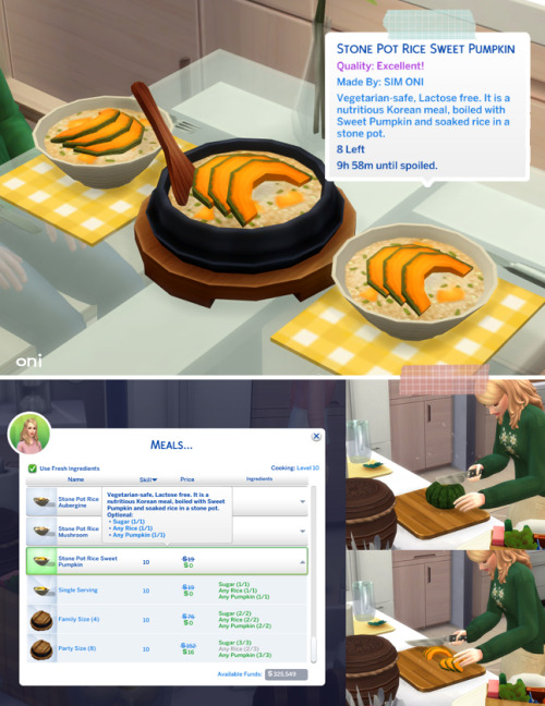 September 2021 Recipe_Stone Pot Rice Sweet Pumpkin※Need Recipe Pack Mod Latest Version(21.09.05 vers