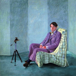 David Hockney (British, b. 1937), Peter Schlesinger with Polaroid Camera, 1977. Oil on canvas, 152.4 x 152.4 cm. Astrup Fearnley Collection, Oslo.