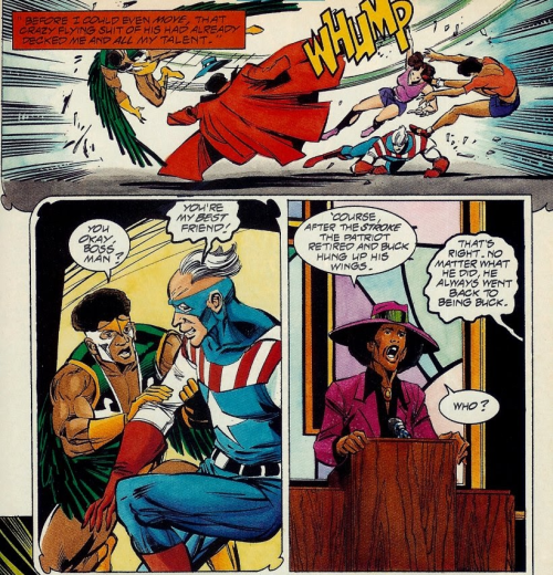 superheroesincolor:  Icon Vol 1 #30 (1995) // Milestone The Patriot and Jim Crow . Not to be confused with Captain America and Falcon. Story Dwayne McDuffie , Art Mark Bright Get the comics here  [SuperheroesInColor faceb / instag / twitter / tumblr /