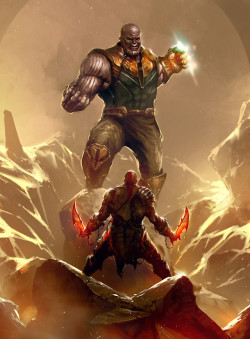 xombiedirge:  Thanos Vs. Kratos by Ömer Tunç