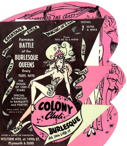 Vintage 50’S-Era Souvenir Menu Card For The ‘Colony Club’ In Gardena, California..