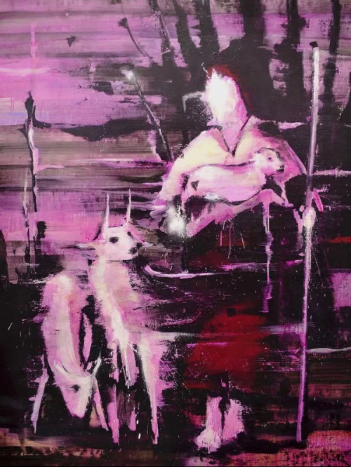 Lars Teichmann - Pink Girl with Lamb, 2018