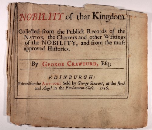 A noble fragment of title page 1716From the Peerage of Scotland 