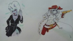 More Wips, i suppose. These ones i went a little overboard on but i was having fun with copics (skyfall was pencils because copics smudge ballpoint, so i tried lining these gals. I miss traditional so much, i appriciate getting to dick around with it)