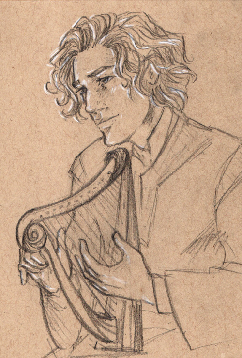 spectral-musette: Idly doodling Finrod playing the harp, but crap that is a tiny harp, sorry. (You k