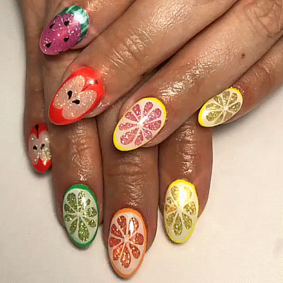 nailpornography:Sparkly Fruits 🍎🍊🍋🍉🍈 