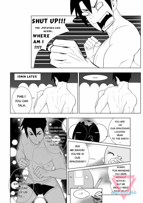 mocucumo:ALIEN FORTUNE (part 1/5) This is my first BL manga, so i thought i will give this out for free. Hope I can make somebody happy with what i made x”3~. If you like this, follow me and reblog this to make others happy as well. Also, I do open