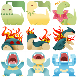 hershelchocolate:  al3x-m4rv0:  Pokemon x Monster Hunter starters  These look like Azran pokemon symbols omg