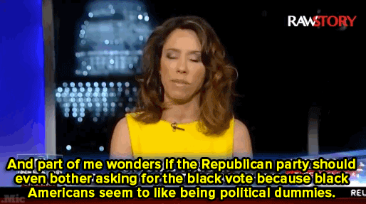 jadorexjaii:  nefertiti–edgeskinky:  11-11-1992:  i-lanoire:  11-11-1992:  micdotcom:  On the Monday edition of Fox and Friends, Fox News kicked off Black History Month with Crystal Wright mocking blacks as “slavish” to the Democratic Party and