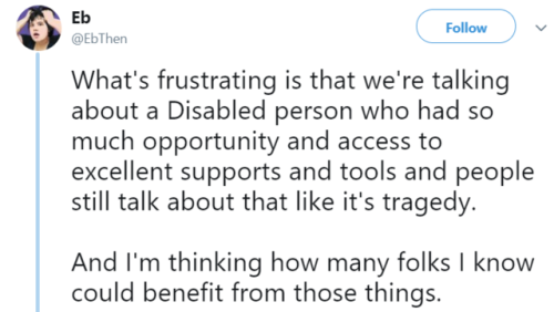 disabilityhealth:thejusticethatissocial:[Image description - a series of tweets by @EbThen 