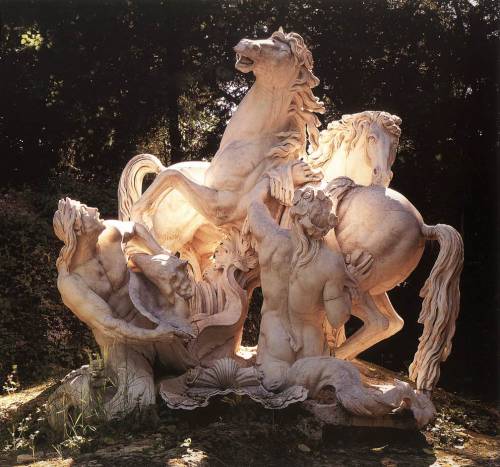 centuriespast:The Horses of the Sun, carved by Gaspard Marsy from marble in 1668-75, and locate