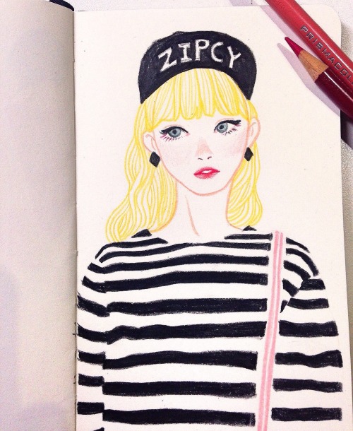 Street fashion people drawing with colorpencil illustrated by Zipcy 