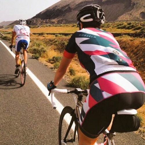 pedalitout:@waterrat putting our new Display jersey & bibs through their paces in Lanzarote Cred