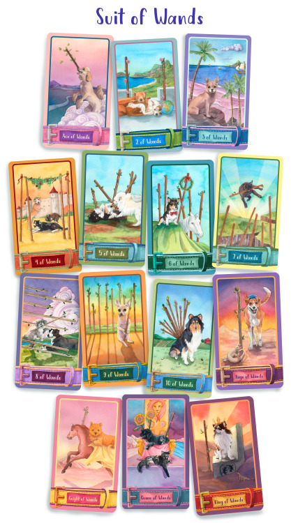 The entire deck of The Barkana: a dog-themed tarot!This deck is LIVE on Kickstarter now, come get yo