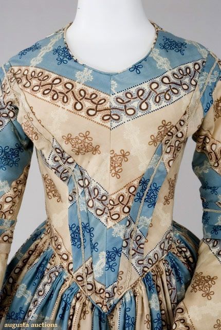 BLUE &amp; BROWN WOOL DRESS &amp; PELERINE, 1840s