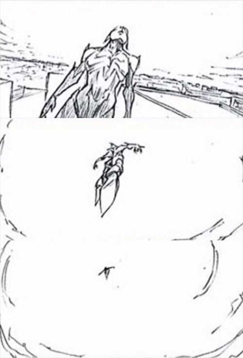 kaijusaurus: Storyboard art for Ultraman’s maiden flight through Tokyo.Ultraman The Next (2004).