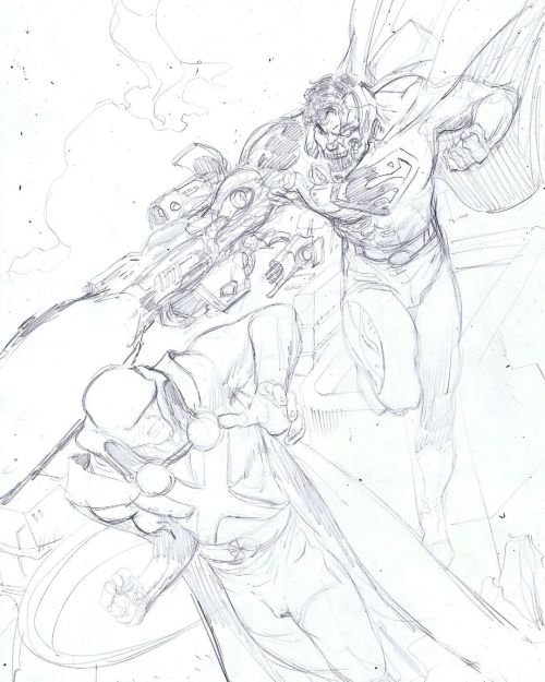 Pencils for forthcoming #martianmanhunter versus Cyborg #superman commission. Hope I don&rsquo;t
