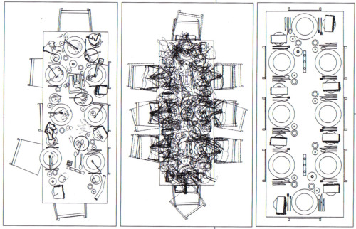 Increasing disorder in a dining table. Sarah Wigglesworth and Jeremy Till