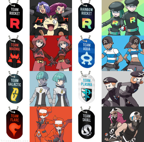 trinketgeek: Pokemon Villainous Teams dog tagsI’ve made dog tags for all of the villainous teams in 