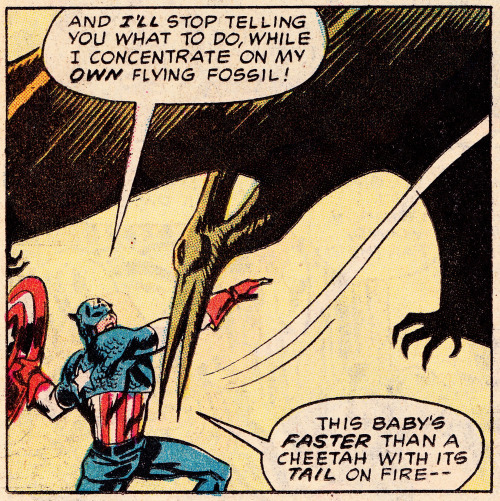 comicbookvault:  Avengers vs. DinosaursTHE AVENGERS #110 (Apr. 1972)Don Heck (pencils), Mike Esposito (inks) & Glenn Wein (colors)Words by Steve Englehart