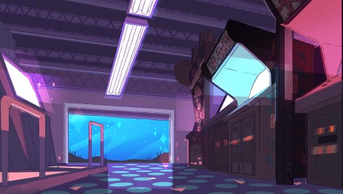 A selection of Backgrounds from the Steven Universe episode: “Arcade Mania” Art Direction: Kevin Dart Design: Emily Walus, Steven Sugar Paint: Jasmin Lai, Elle Michalka, Amanda Winterstein, Tiffany Ford