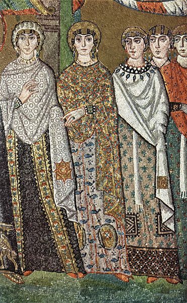 Mosaics at San Vitale in Ravenna showing Emperor Justinian, Empress Theodora, their attendants and S