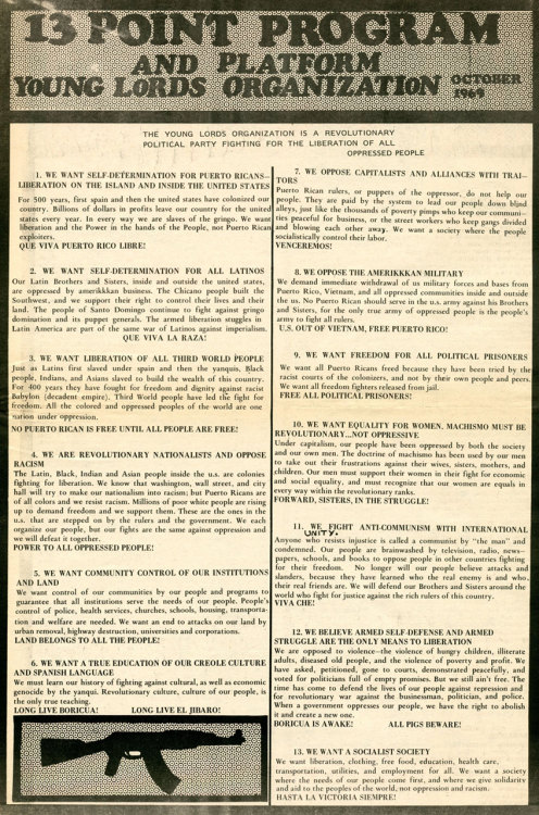 babylonfalling:  13 Point Program &amp; Platform of the Young Lords Organization larger, in span