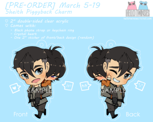 merelymelly:[Pre-order] Sheith Piggyback CharmsMy first Sheith charm design :’)Pre-Kerberos Sheith, 