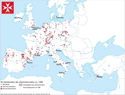 mapsontheweb: Territories and Holdings of the Knights Hospitaller in 1300. Note that Rhodes wouldn&r