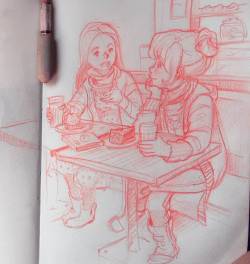 schmoesi:  #ootd #sketcheveryday #sketchbook #dailysketch #dailysketch #sketches  outfits of @cylicium  and me  yesterday at coffee fellows.  always a pleasure! &lt;3