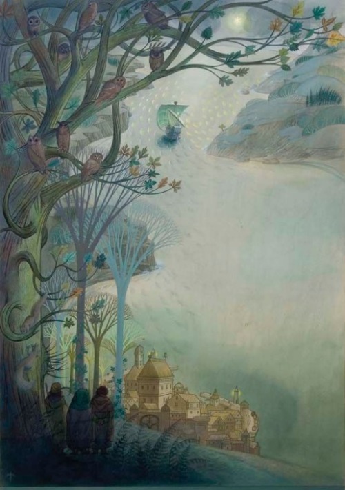 womansart:Pauline Baynes; was used to illustrate Tolkien’s final hobbit piece, the poem, Bilbo’s Las