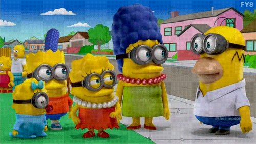 doris-wildthyme: slide-effect: the fuck kind of alternate universe simpsons is behind the minion simpsons in the last gif though They’re the Simpsons from the Island of Dr. Hibbert segment in Treehouse of Horror XIII from 2002. 