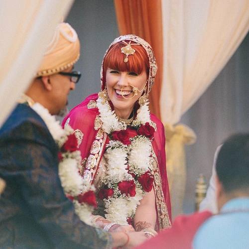 This bride&rsquo;s nose ring and fringe looks rather fitting for this fusion wedding. Via @amykuchta