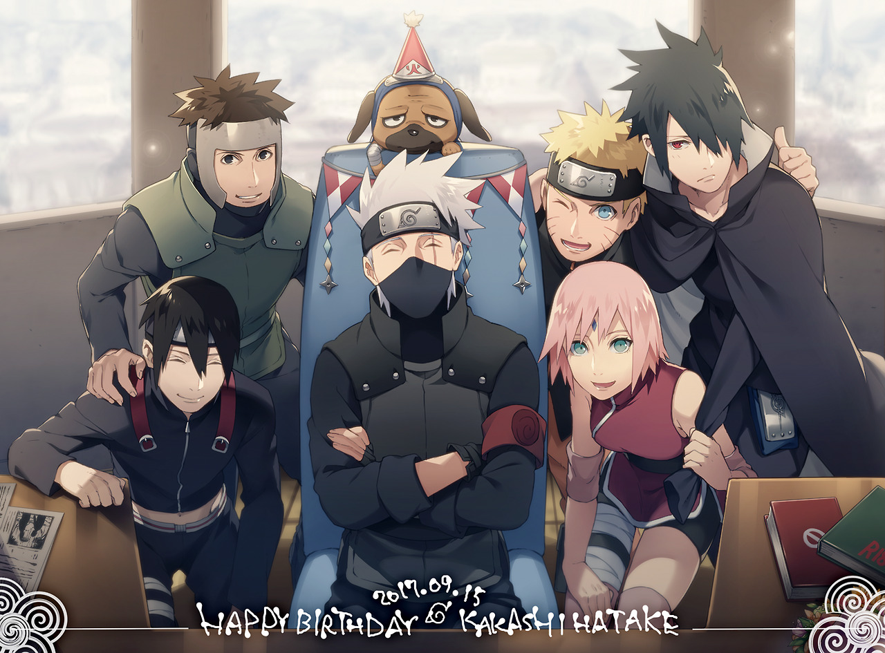 treburg:  2017.09.15 Happy Birthday’s Kakashi Hatake!2016年の修正・色塗り版ですが…😅お忍びお祝い集合写真カカシ先輩お誕生日おめでとうございます！