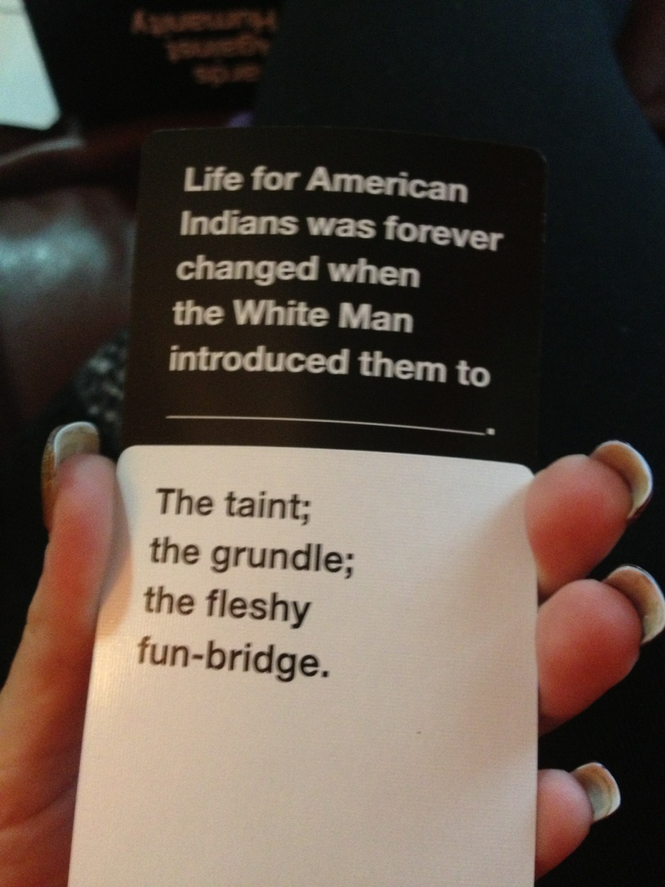 lady-starship:  mushroomxlove:  kirreiyy:  omg i love cards against humanity   I