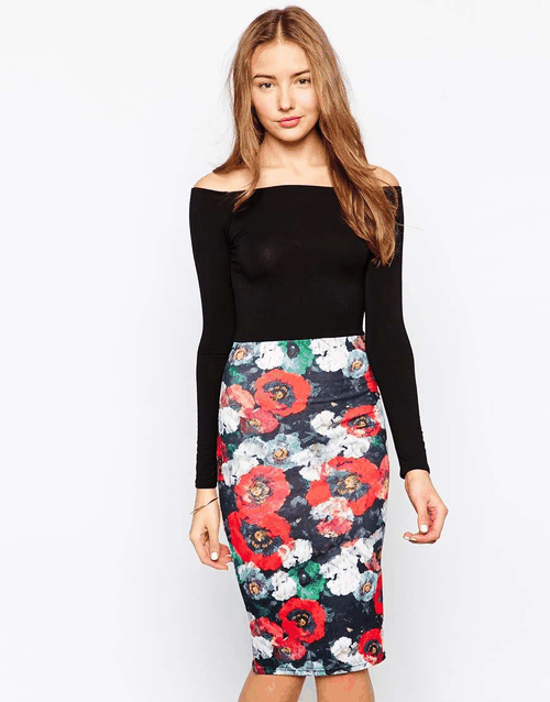 Club L Bardot Midi Dress with Poppy Print SkirtSearch for more Skirts by club l on Wantering.
