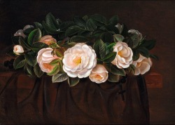 pintoras:  Alfrida Baadsgaard (Danish, 1839 - 1912): A wreath of white roses (via Wikimedia Commons)