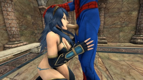 Lucina blowing Spider-Man in her new outfit