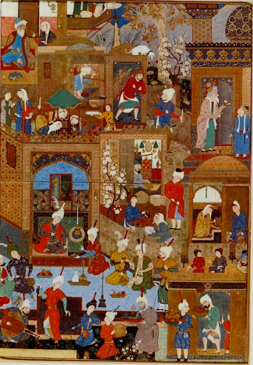 qasirgame:Iskandarnama - Kamal ud-Din Behzad 1495 Majnun in Layla’s camp - Shaykh Muhammad 1550s Nig