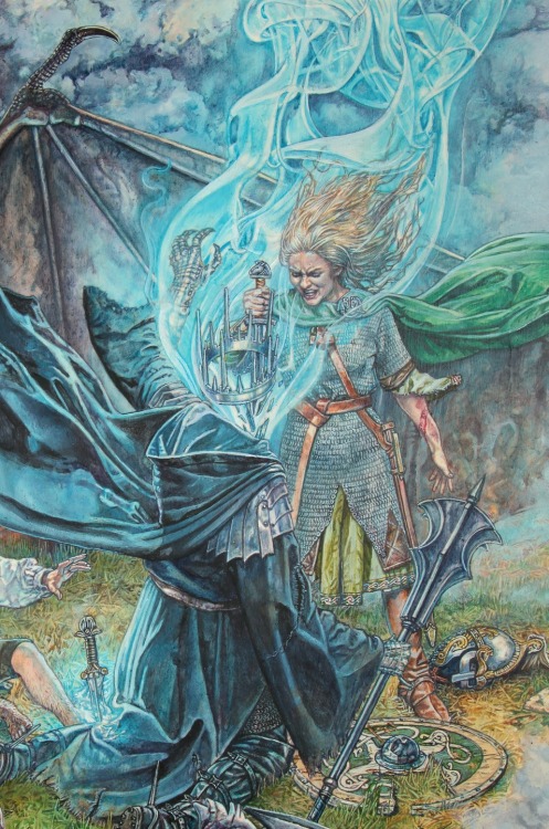 tolkienillustrations:Éowyn and the Nazgûl by Stephen Graham Walsh