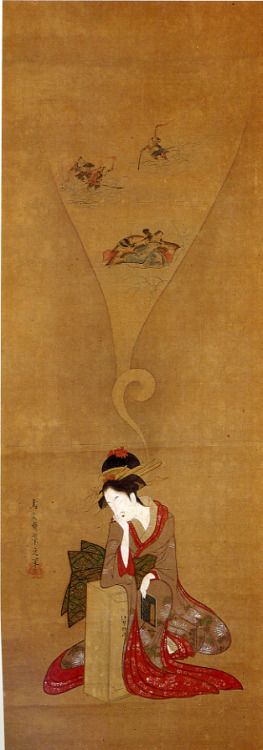 toranosukev:“Dreaming of Musashino” by Chôbunsai Eishi (鳥文斎 栄之, 1756-1829).A girl falls 