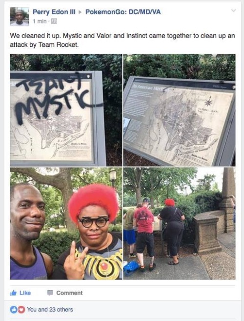 thepokemongolife: kellisanth:  Orig posted by @thepokemongolife with just the UL pic. I am reposting this PSA with the after pics/comments.  Proud to be part of Valor. :)   Pass the word @officialteamvalor will you?    ****  “Please do not vandalize