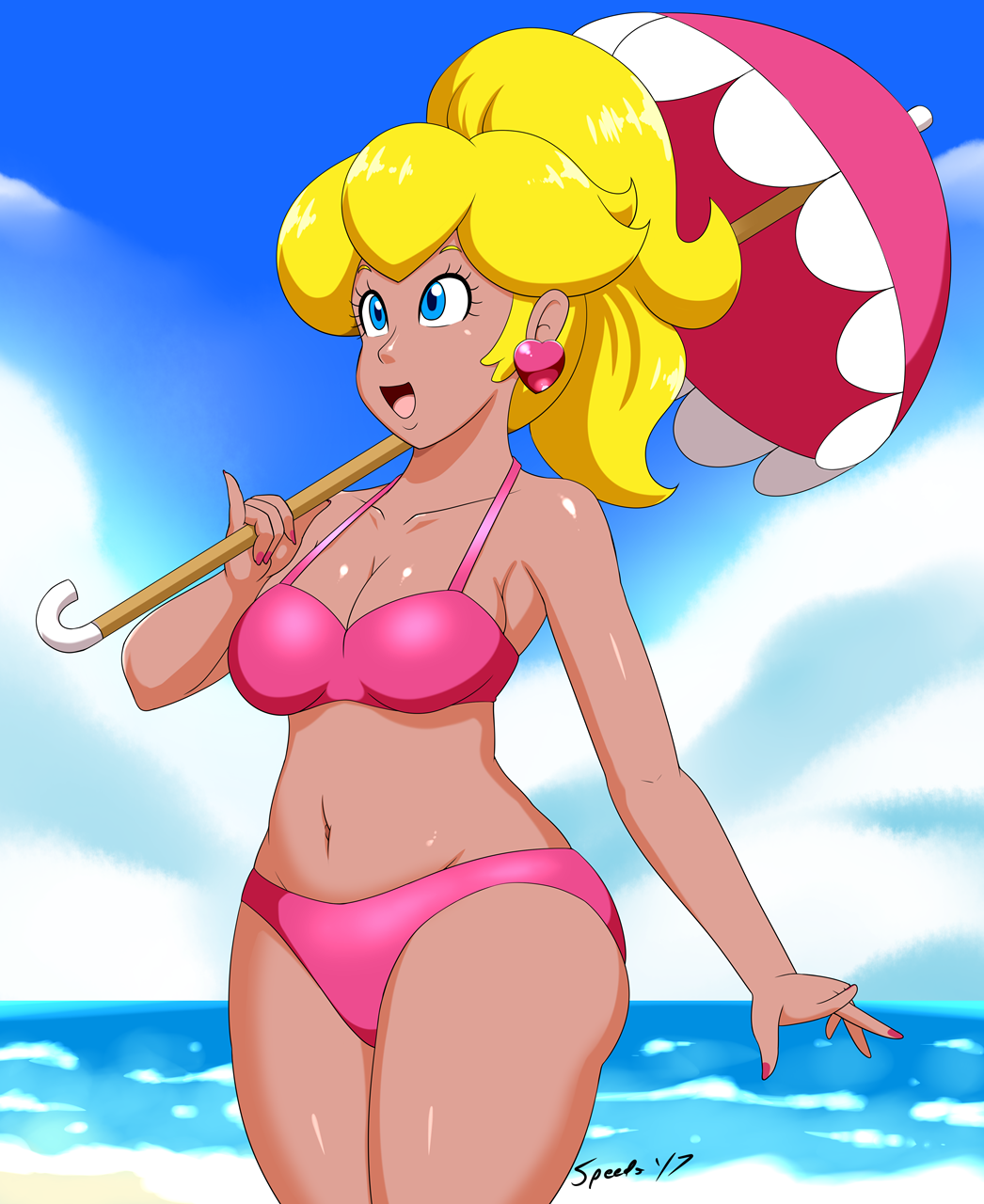 speedyssketchbook: Just some Peach at the beach. :D  Tried a tan version. Not sure